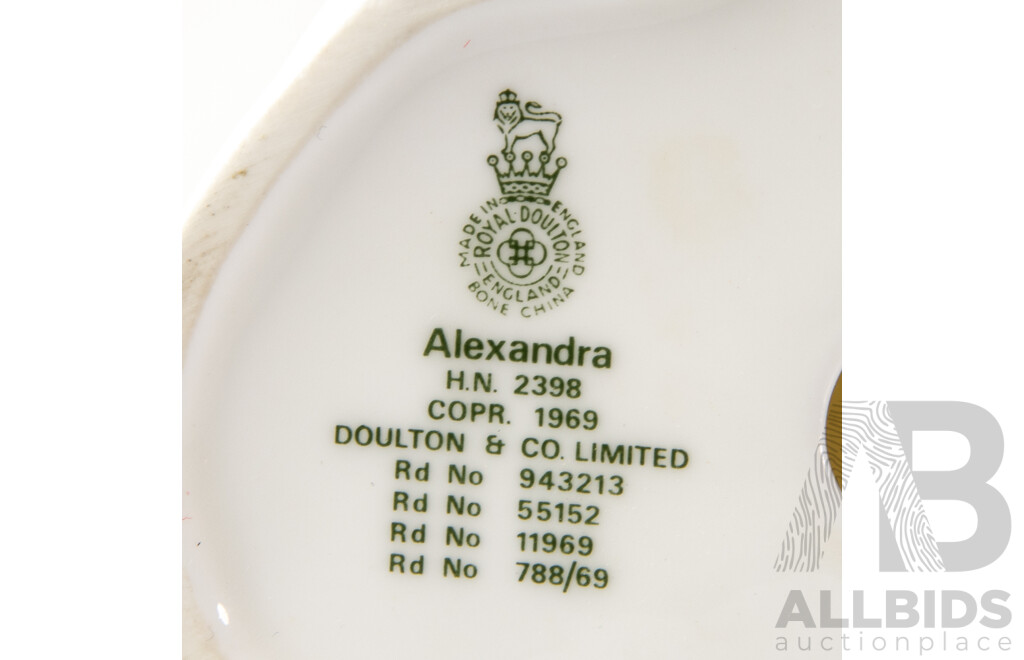 Royal Doulton Porcelain Lady Figure, Alexandra HN 2398, Along with Royal Doulton Porcelain Miniature Lady Figure in Original Box: Buttercup, Signed by Michael Doulton