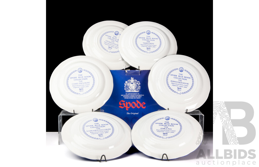 Collection Four Spode Porcelain Blue Room Collection Plates in Original Box Along with Spode Italian Plate & Four Other Blue & White Examples