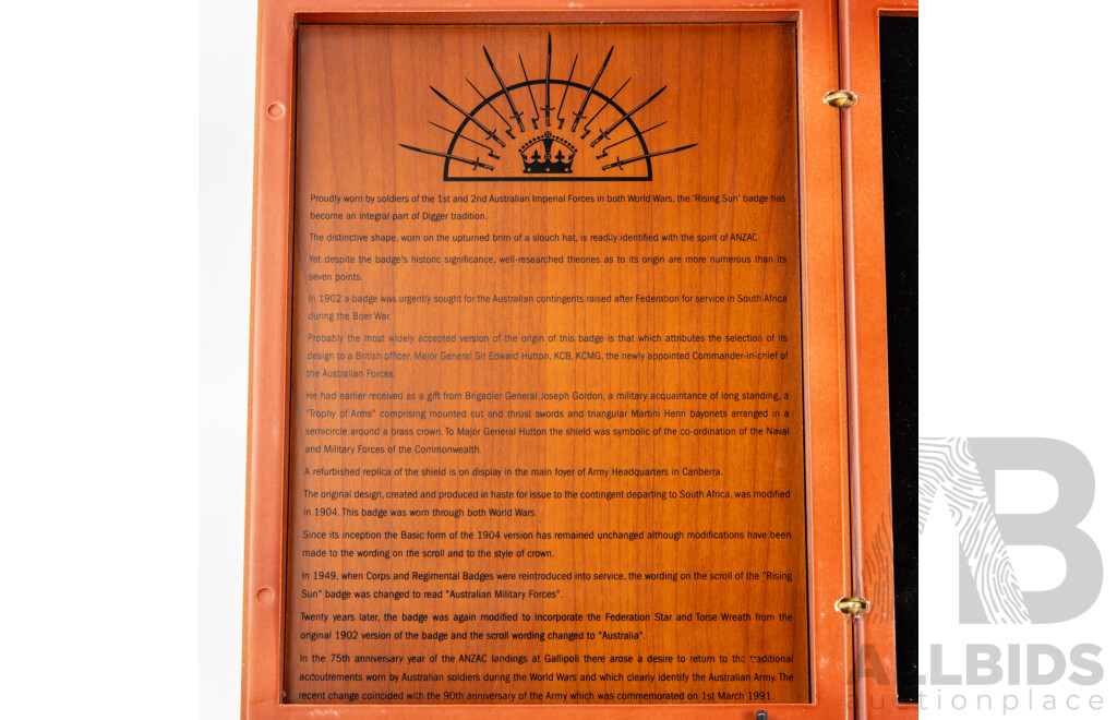 The Rising Sun Collection, Seven Reproduction Australian Rising Sun Badges in Original Presentation Box by Brandnet