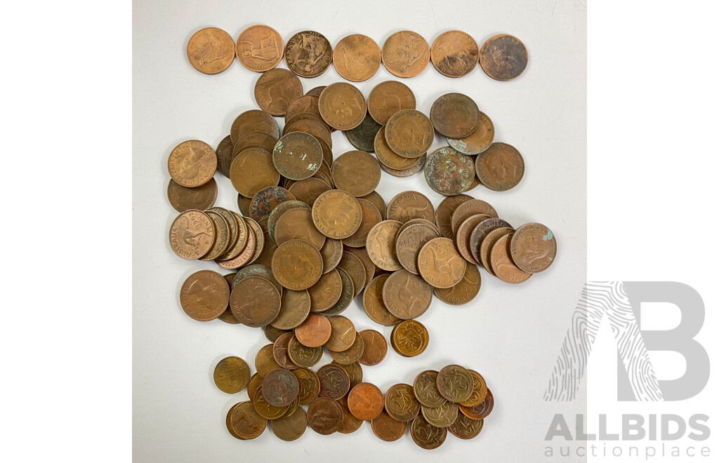 Collection of Australian KGVI/QE2 Pennies, Examples Spanning 1941 to 1964, One and Two Cent Pieces and United Kingdom Pennies Spanning 1891 to 1937
