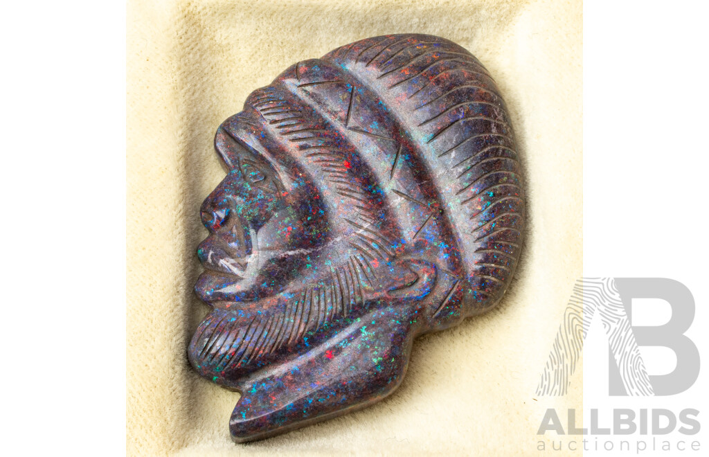 Hand Carved Opal Native Man in Felt Lined Case