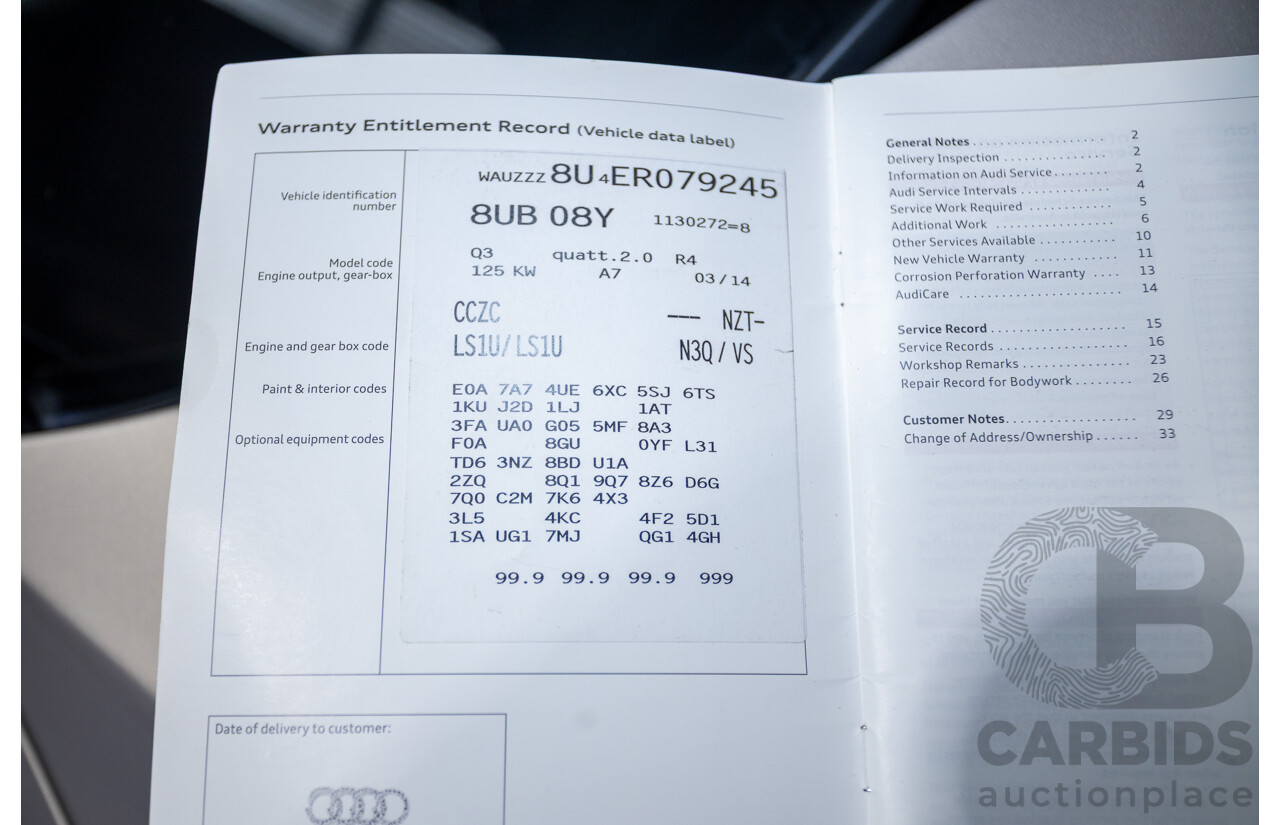 5/2014 Audi Q3 2.0 TFSI Quattro (AWD) 8U MY14 4d Wagon Platinum Beige Metallic Turbo 2.0L