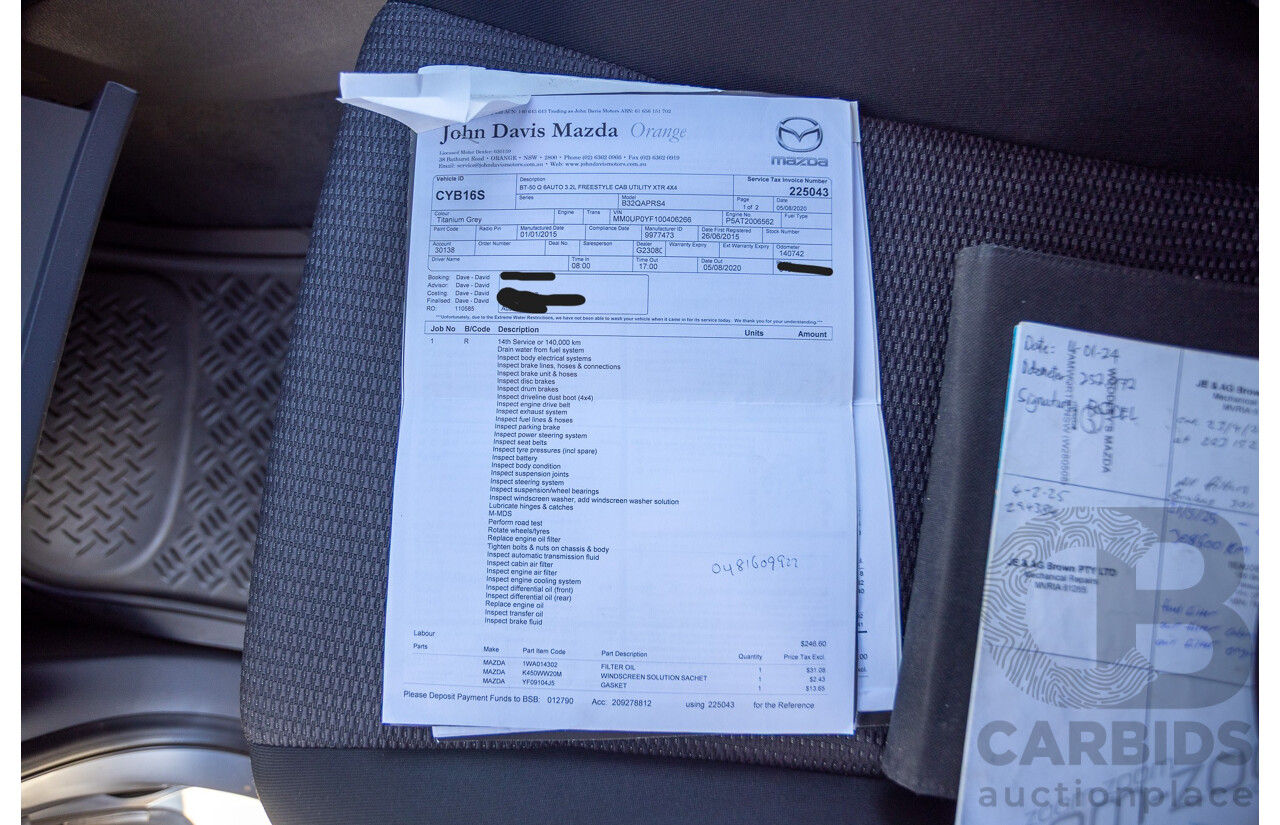 2/2015 Mazda BT-50 XTR (4x4) MY15 Freestyle Utility Titanium Grey Metallic Turbo Diesel 3.2L