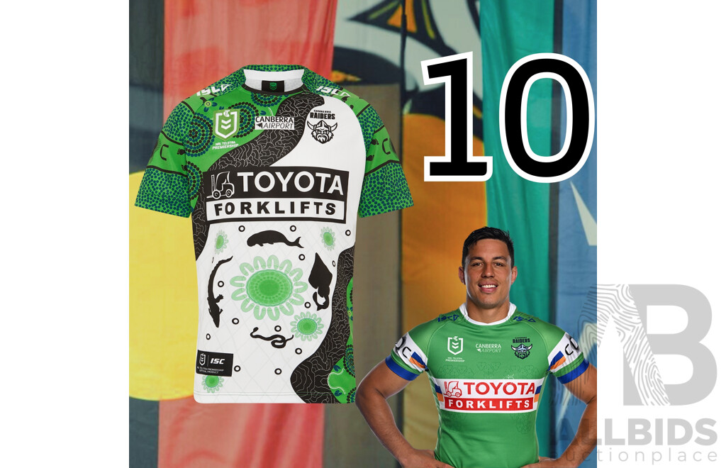 10. Joe Tapine (C) - Match Worn and Signed Canberra Raiders 2025 Indigenous Jersey - Round 23 V Manly - Proceeds Towards The Raiders Foundation