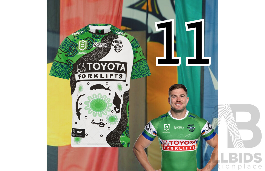 11. Hudson Young - Match Worn and Signed Canberra Raiders 2025 Indigenous Jersey - Round 23 V Manly - Proceeds Towards The Raiders Foundation