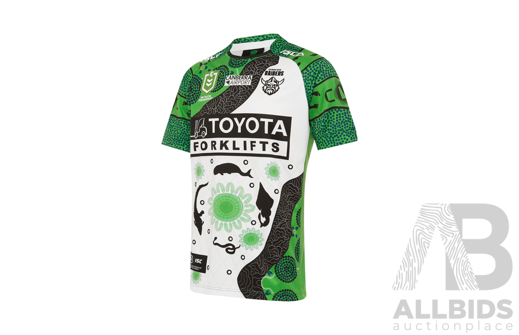15. Simi Sasagi - Match Worn and Signed Canberra Raiders 2025 Indigenous Jersey - Round 23 V Manly - Proceeds Towards The Raiders Foundation