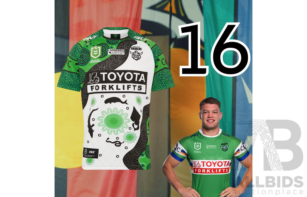16. Morgan Smithies - Match Worn and Signed Canberra Raiders 2025 Indigenous Jersey - Round 23 V Manly - Proceeds Towards The Raiders Foundation
