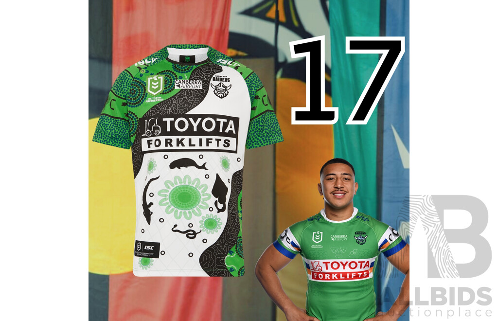 17. Ata Mariota - Match Worn and Signed Canberra Raiders 2025 Indigenous Jersey - Round 23 V Manly - Proceeds Towards The Raiders Foundation