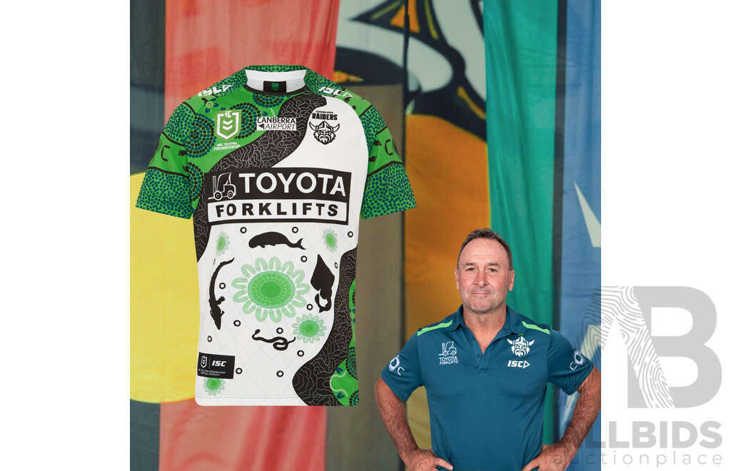 Signed by Head Coach Ricky Stuart - Canberra Raiders 2025 Indigenous Jersey - Round 23 V Manly - Proceeds Towards The Raiders Foundation