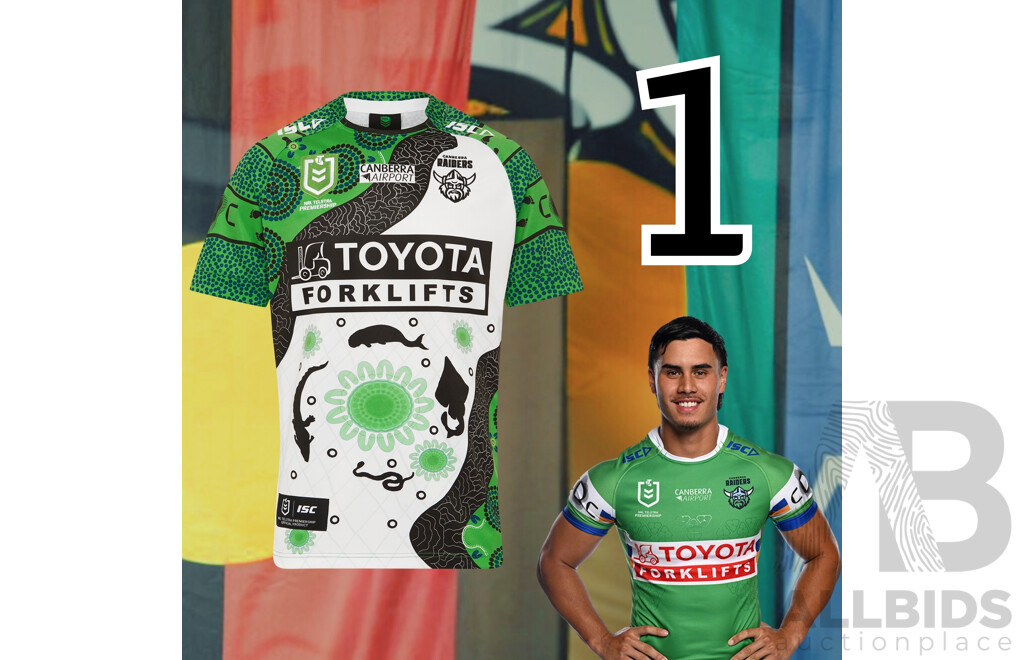 1. Kaeo Weekes - Match Worn and Signed Canberra Raiders 2025 Indigenous Jersey - Round 23 V Manly - Proceeds Towards The Raiders Foundation