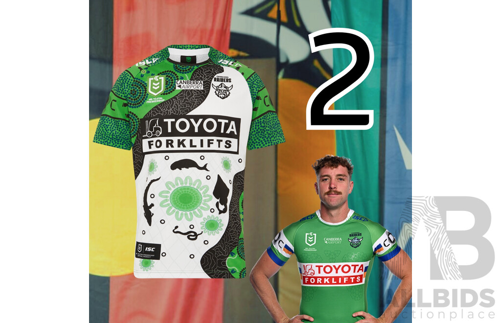 2. Jed Stuart - Match Worn and Signed Canberra Raiders 2025 Indigenous Jersey - Round 23 V Manly - Proceeds Towards The Raiders Foundation