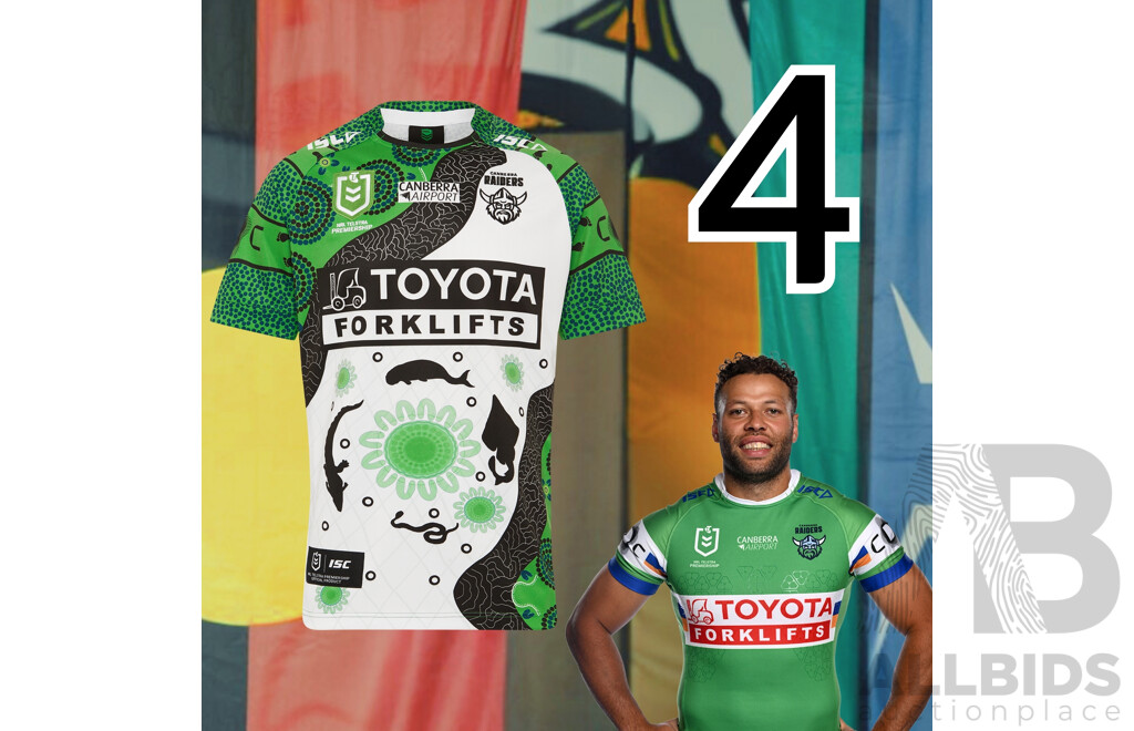 4. Sebastian Kris - Match Worn and Signed Canberra Raiders 2025 Indigenous Jersey - Round 23 V Manly - Proceeds Towards The Raiders Foundation