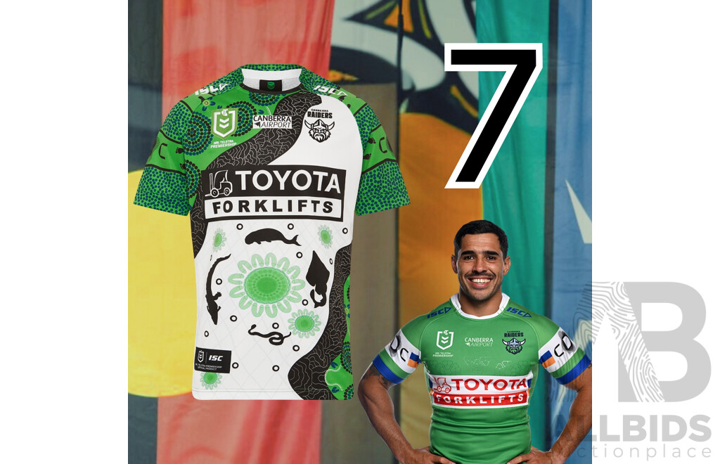 7. Jamal Fogarty - Match Worn and Signed Canberra Raiders 2025 Indigenous Jersey - Round 23 V Manly - Proceeds Towards The Raiders Foundation
