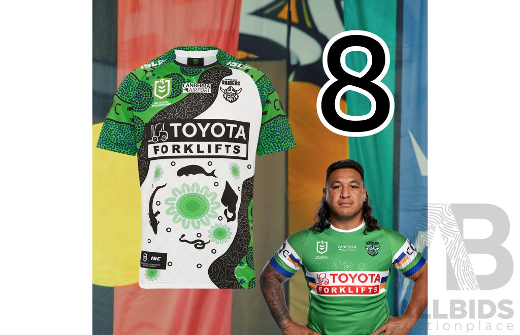 8. Josh Papalii - Match Worn and Signed Canberra Raiders 2025 Indigenous Jersey - Round 23 V Manly - Proceeds Towards The Raiders Foundation