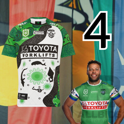4. Sebastian Kris - Match Worn and Signed Canberra Raiders 2025 Indigenous Jersey - Round 23 V Manly - Proceeds Towards The Raiders Foundation