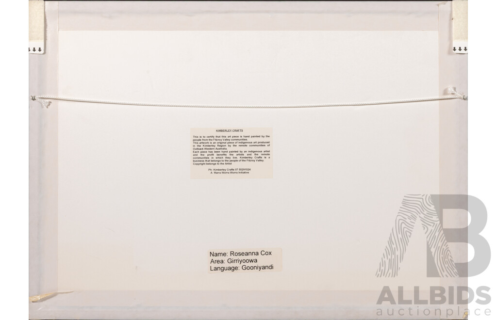 Roseanna Cox, (20th Century, Indigneous-Australian), Hunting Tools, Original Acrylic on Canvas Framed Under Glass, 39 x 54 cm (frame)