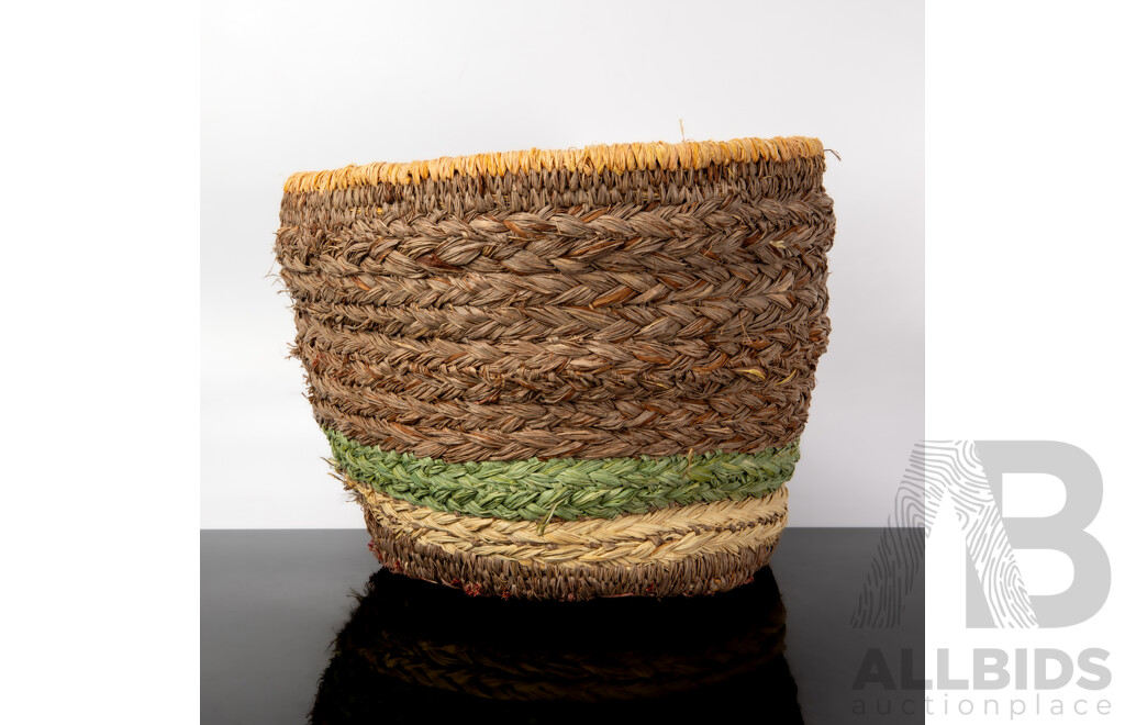 Hand Woven Australian Indigenous Fibre Basket by Wipana Jimmy Watarru with Original Label