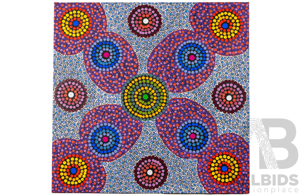 Sharon K. Hayes (20th Century, Indigenous-Australian), Waterholes, Lovely Original Acrylic on Canvas, 71 x 74 cm