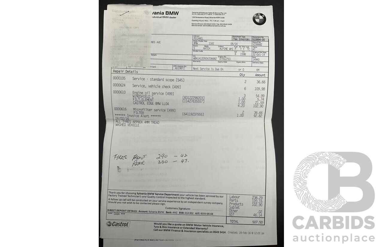 7/2014 BMW 116i F20 MY14 5d Hatchback Alpine White Turbo 1.6L