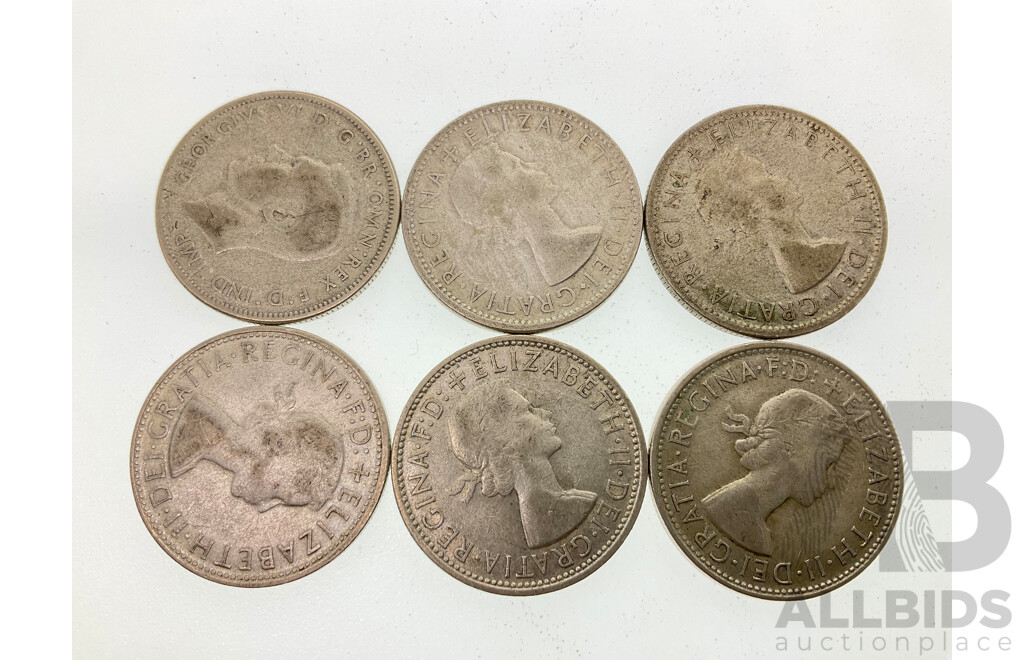 Six Australian Silver Florins 1946, 1953, 1954, 1960(2) 1961 .500