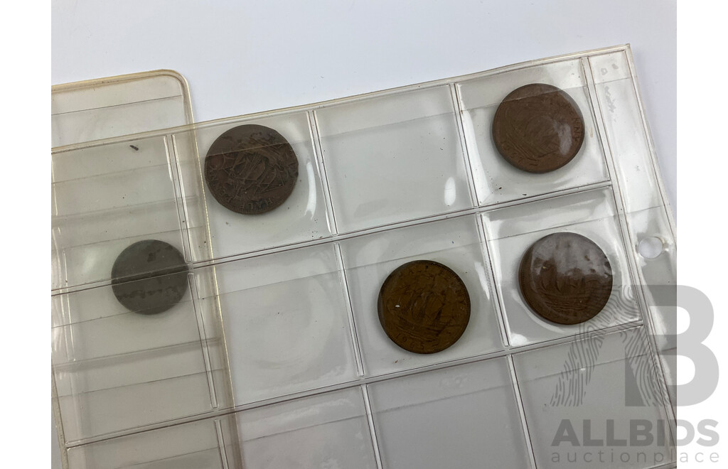 Collection of Great Britain Coins Including Silver Threepence Consecutive 1915 to 1921 Pennies Spanning 1913 to 1940, Half Pennies, Farthings, Sixpence, Threepence