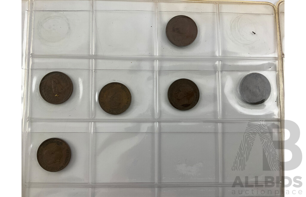 Collection of Great Britain Coins Including Silver Threepence Consecutive 1915 to 1921 Pennies Spanning 1913 to 1940, Half Pennies, Farthings, Sixpence, Threepence