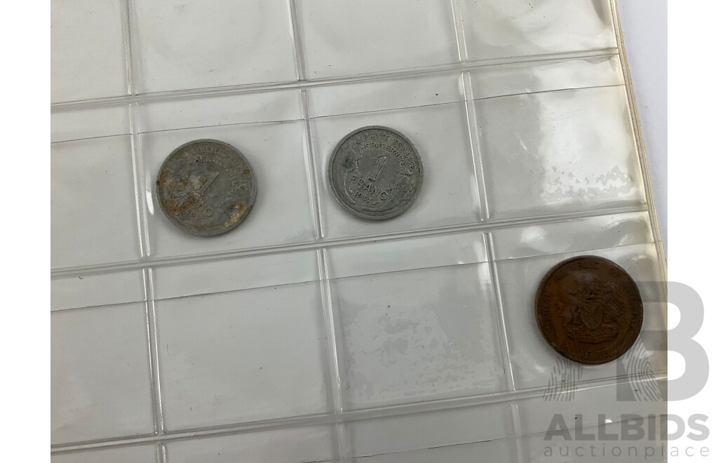 Collection of Vintage International Coins Inducing Iraq 1931-33 Silver Fifty Fils, Great Britain Silver GIV Shilling, Ireland 1928 Silver Shilling, France, USA