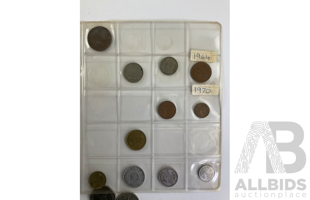 Collection of Vintage International Coins Inducing Iraq 1931-33 Silver Fifty Fils, Great Britain Silver GIV Shilling, Ireland 1928 Silver Shilling, France, USA