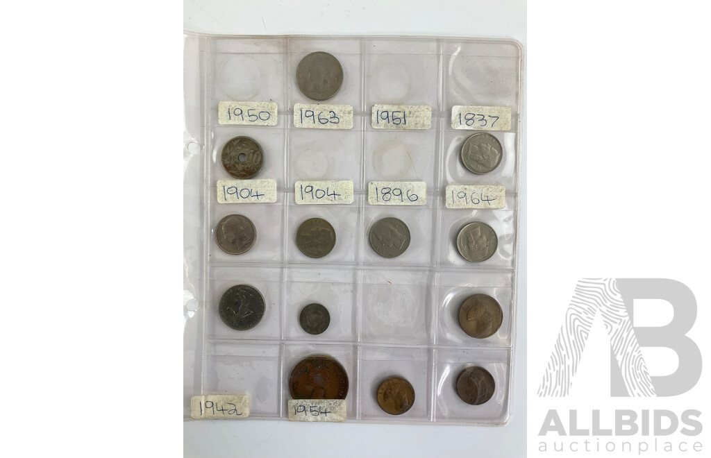 Collection of Vintage International Coins Inducing Iraq 1931-33 Silver Fifty Fils, Great Britain Silver GIV Shilling, Ireland 1928 Silver Shilling, France, USA