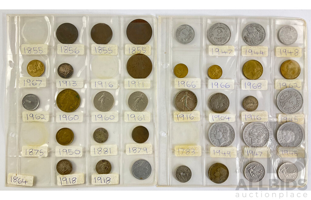 Collection of French Coins Including Silver Fifty Centimes 1881,1913, 1916, 1918(2) Ten Centimes 1855, 1911 and More