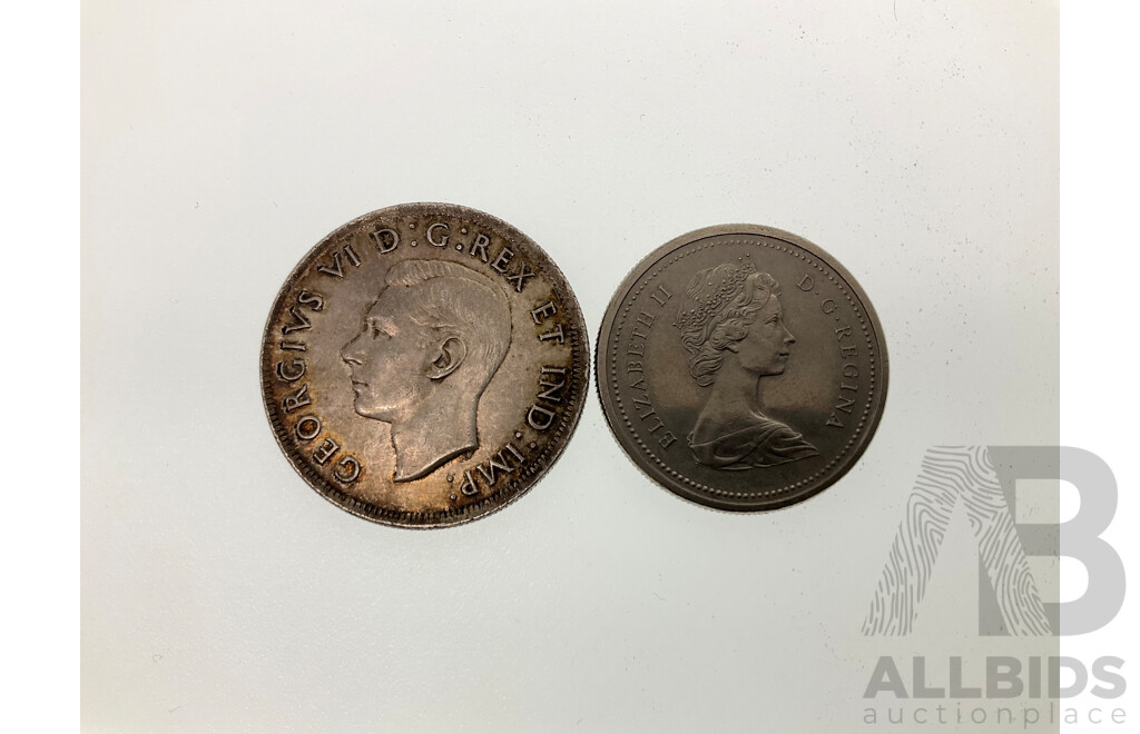 Canadian 1939 Silver One Dollar, Royal Visit with 1974 One Dollar Winnipeg 100th Anniversary