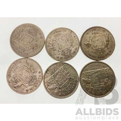 Six Australian Silver Florins 1946, 1953, 1954, 1960(2) 1961 .500