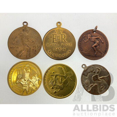 Australian Commemorative Medals Including 1945 WW2 Victory, 1958 Australia's 150h Anniversary, 1951 Fifty Years of Commonwealth, 1954 Royal Visit with Two 2008 One Dollars, AFL 1858-2008 and Olympic Team