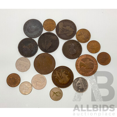Collection of Great Britain Pennies Including 1806(2) 1807 1899, 1901, 1918, 1967, Island of Jersey 1943, QE2 Canadian Coins