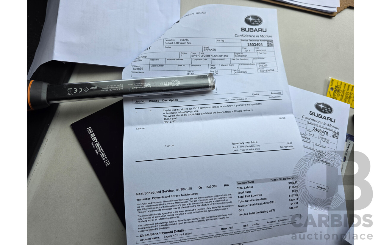 5/2010 Subaru Outback 3.6R (AWD) MY10 4d Wagon Silver 3.6L