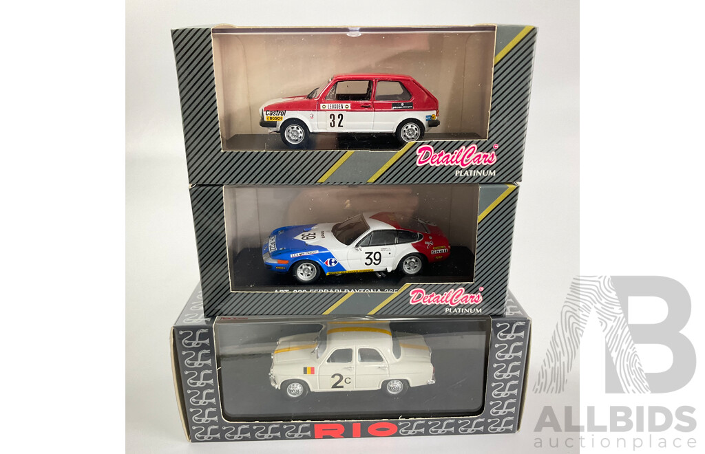 Detail Cars Diecast Ferrari Daytona 365 Le Mans, Volkswagen Golf Rally Mote Carlo and Rio 1955 Alfa Romeo Giulietta  - 1:43 Scale