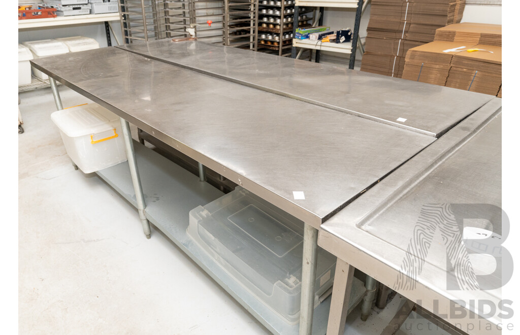 Quantity of 2 Stainless Steel Work Bench's with Under Bench Storage Shelf and Commercial Bonzer Can Opener