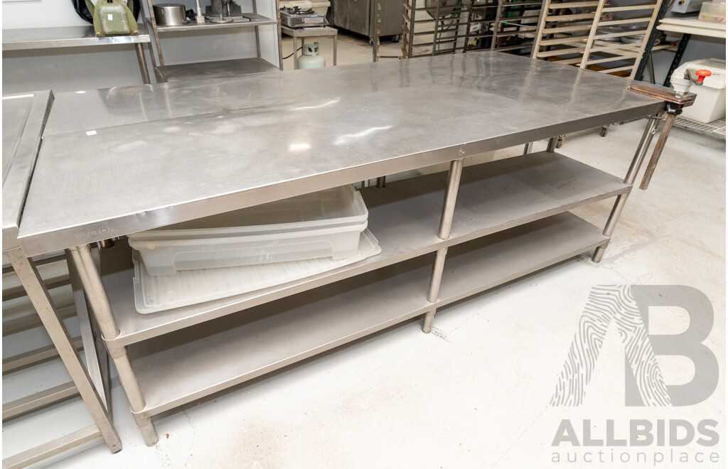 Quantity of 2 Stainless Steel Work Bench's with Under Bench Storage Shelf and Commercial Bonzer Can Opener