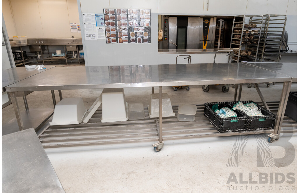 Stainless Steel Work Bench with Under Bench Storage Shelf on Castor Wheels