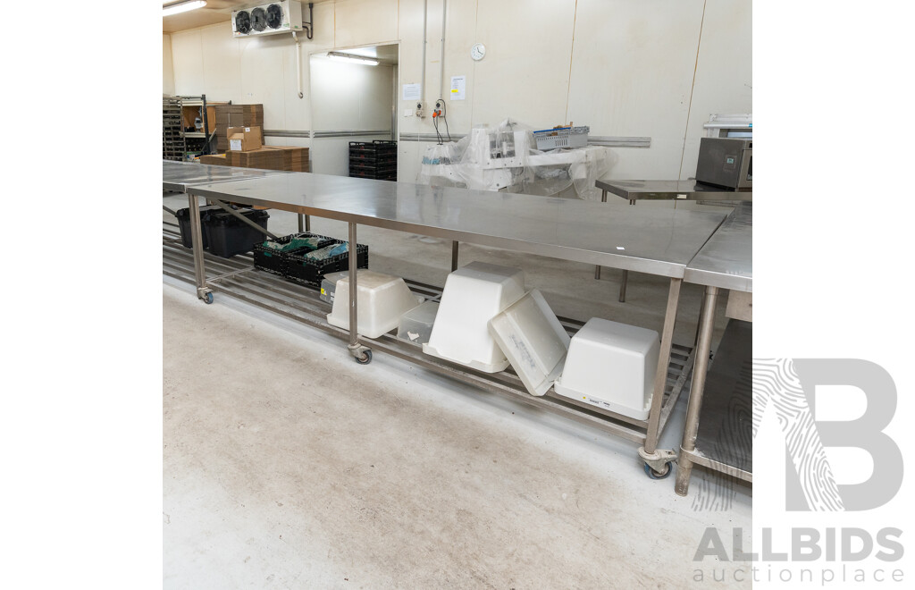 Stainless Steel Work Bench with Under Bench Storage Shelf on Castor Wheels