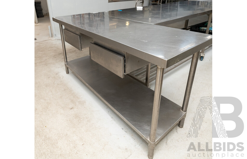Stainless Steel Work Bench with 2 Drawers & Under Bench Storage Shelf