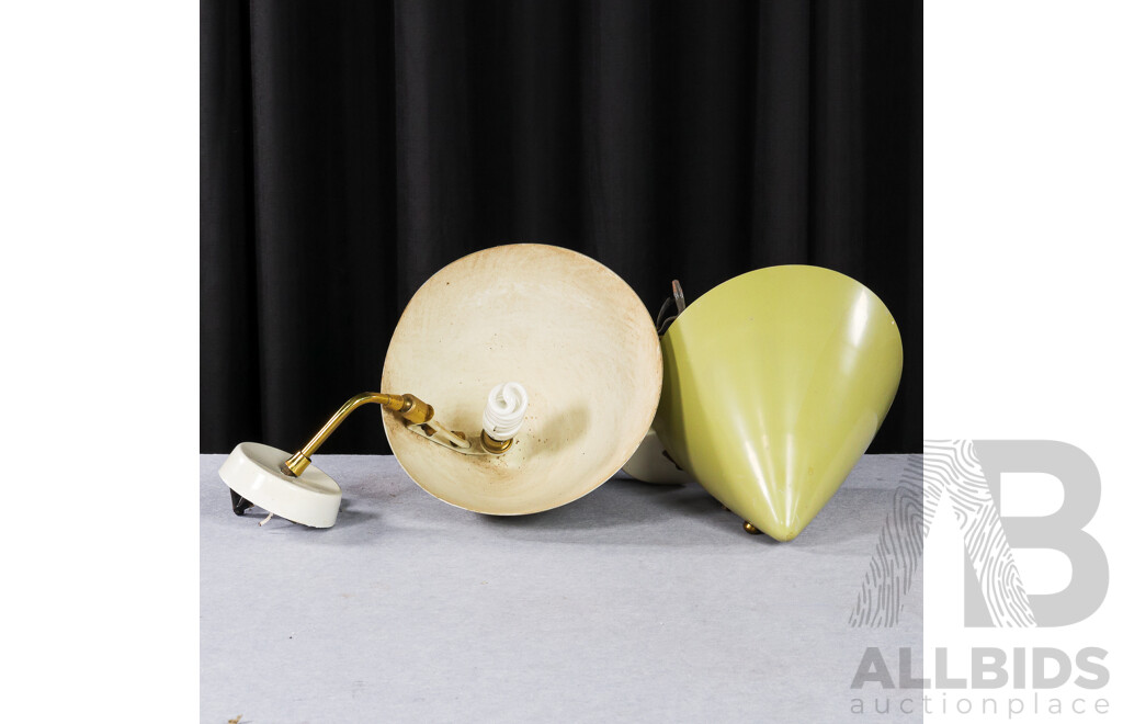Pair of Vintage Wall Sconces with Enamel Shades