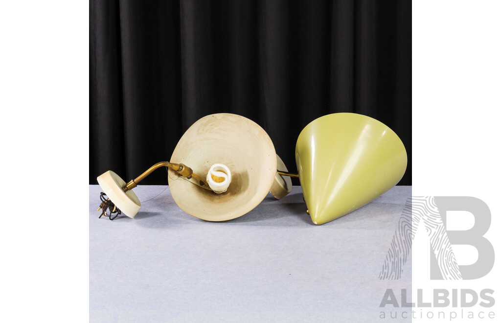 Pair of Vintage Wall Sconces with Enamel Shades
