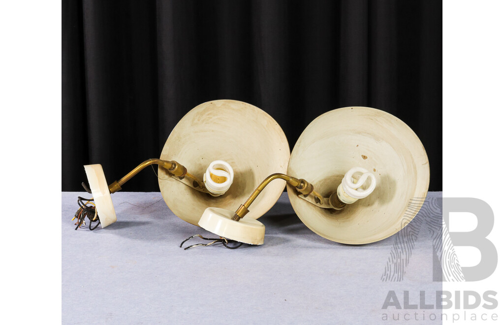 Pair of Vintage Wall Sconces with Enamel Shades