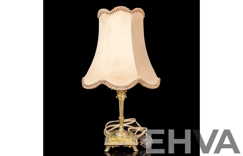 Vintage Brass Table Lamp with Onyx Base