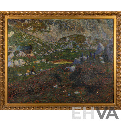 Artist Unknown (1900), Solitude Amongst the Rocks, Very Unique Antique Oil on Canvas, 89 x 109 cm (frame)