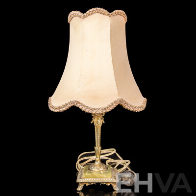 Vintage Brass Table Lamp with Onyx Base