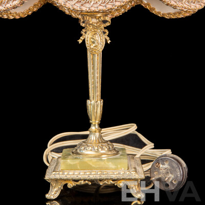 Vintage Brass Table Lamp with Onyx Base