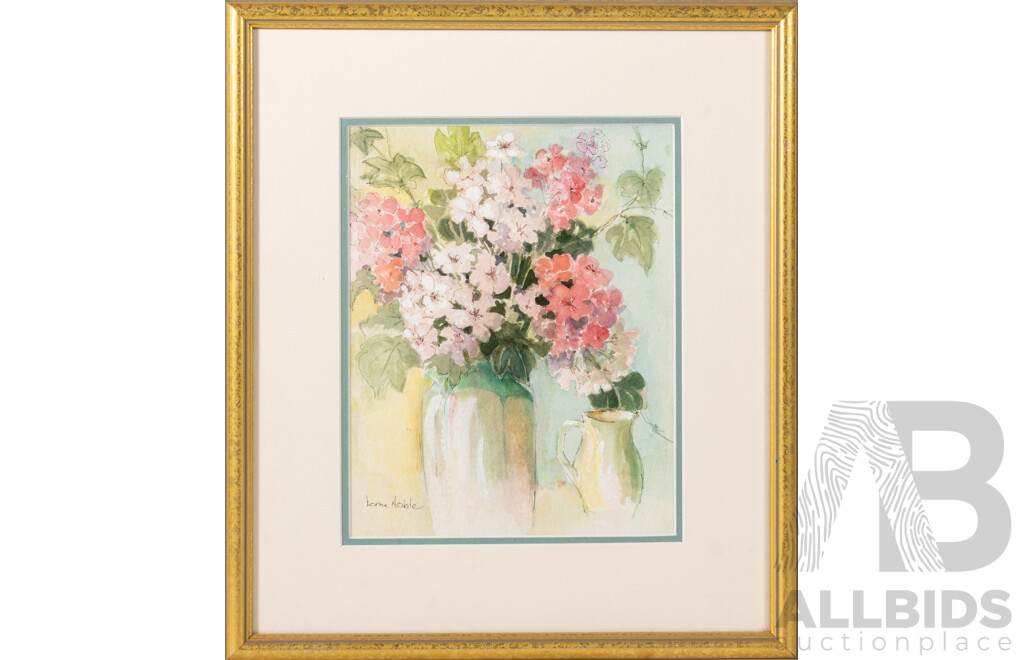 Lorna Noble, (20th Century, Australian), Flower Posy with Jug, Lovely Original Watercolour, 39 x 24 cm (frame)