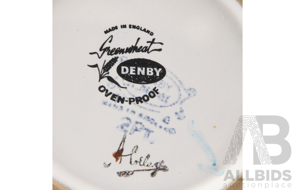 Collection Five Pieces Mid Century Denby Ceramic in Green Wheat Pattern Designed by Albert Colledge